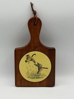 Vintage Wooden Canada Geese Marsh Scene Decorative Paddle Serving Board - 10.5”